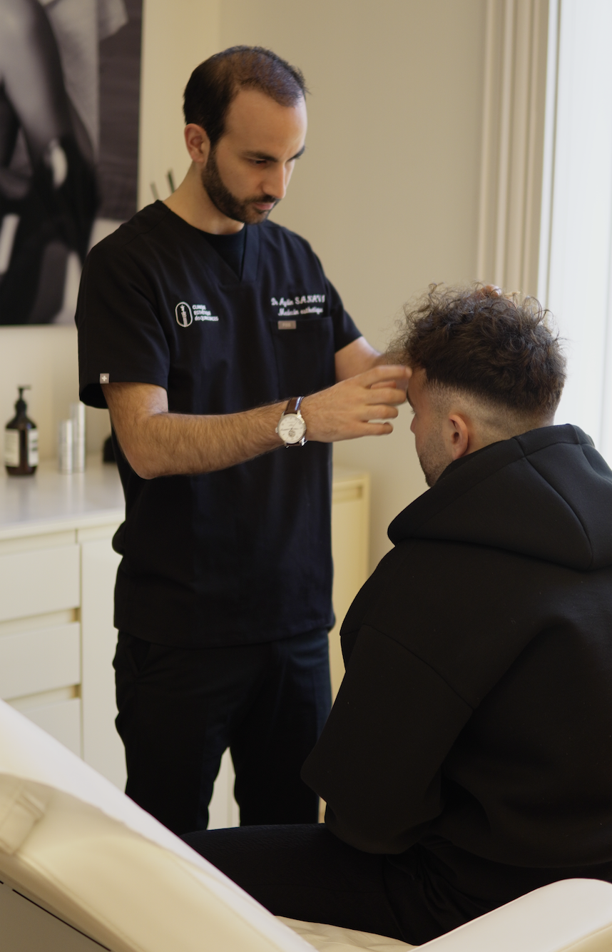 Consultation greffe capillaire FUE Bordeaux – Dr Sanavi Consultation avant greffe capillaire FUE à Bordeaux avec le Dr Sanavi